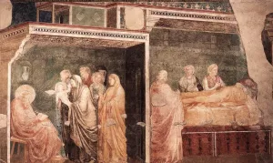 Scenes from the Life of St John the Baptist: 2. Birth and Naming of the Baptist Peruzzi Chapel, Santa Croce, Florence by Giotto Di Bondone Oil Painting