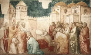 Scenes from the Life of St John the Evangelist: 2. Raising of Drusiana Peruzzi Chapel, Santa Croce, Florence by Giotto Di Bondone Oil Painting