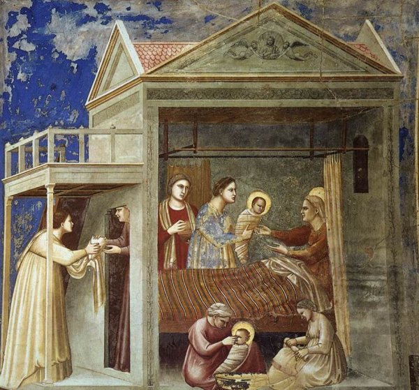 Scenes from the Life of the Virgin: 1. The Birth of the Virgin Cappella Scrovegni Arena Chapel; Padua by Giotto Di Bondone - Hand-Painted Oil Painting Reproduction