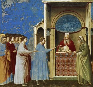 Scenes from the Life of the Virgin: 3. The Bringing of the Rods to the Temple Oil painting by Giotto Di Bondone