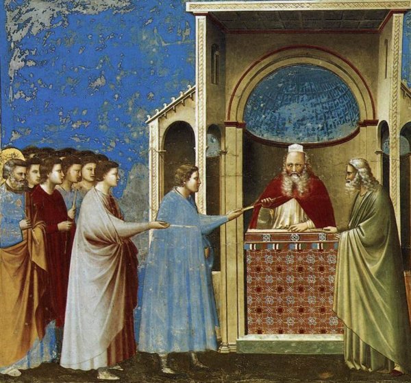 Main Product Photo of Scenes from the Life of the Virgin: 3. The Bringing of the Rods to the Temple Painting by Giotto Di Bondone