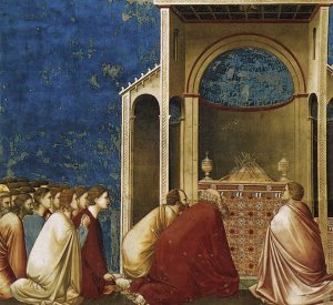 Scenes from the Life of the Virgin: 4.The Suitors Praying Oil painting by Giotto Di Bondone