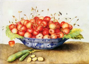 Chinese Porcelain Plate with Cherries Oil painting by Giovanna Garzoni