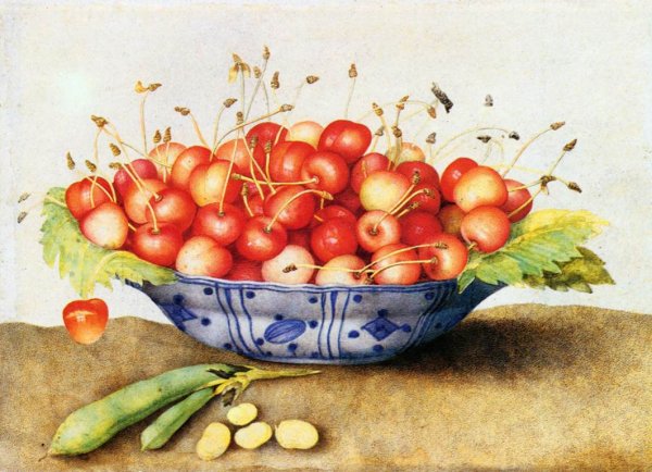 Main Product Photo of Chinese Porcelain Plate with Cherries Painting by Giovanna Garzoni