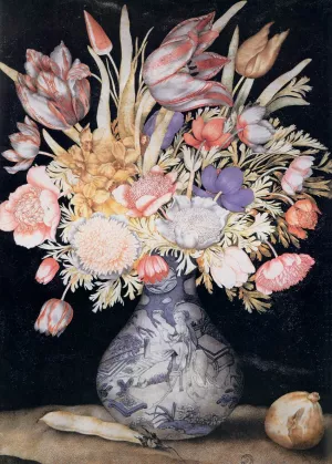 Chinese Vase with Flowers, a Fig, and a Bean painting by Giovanna Garzoni
