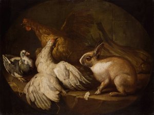 Hens, a Pigeon and a Rabbit by Giovanni Agostino Cassana Oil Painting