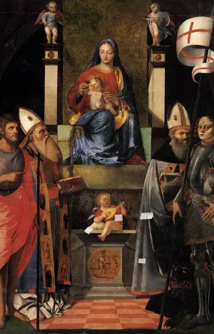 Virgin and Child Enthroned with Saints by Giovanni Agostino Da Lodi Oil Painting
