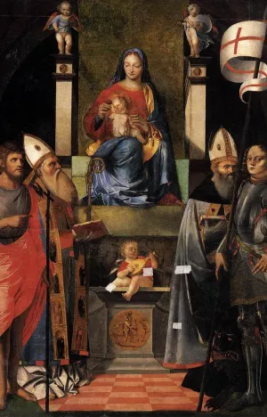 Virgin and Child Enthroned with Saints Oil painting by Giovanni Agostino Da Lodi