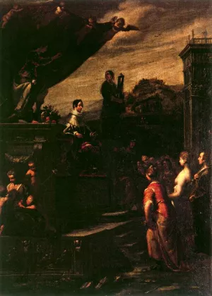 Allegory of the Crowning of Ferdinando II de' Medici by Giovanni Andrea Ansaldo Oil Painting