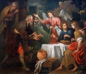 Abraham and the Three Angels by Giovanni Andrea De' Ferrari Oil Painting