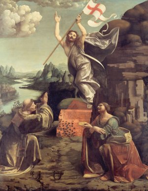 The Resurrection of Christ with the Saint Leonard of Noblac and Lucia by Giovanni Antonio Boltraffio Oil Painting