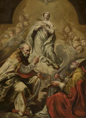 Adoration of Virgin Mary by St. Petronius and Dionysius the Areopagite by Giovanni Antonio Burrini Oil Painting