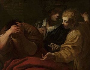 Joseph explaining dreams at the Pharaoh's court by Giovanni Antonio Burrini Oil Painting