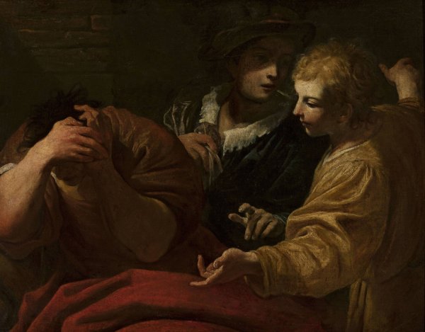Joseph explaining dreams at the Pharaoh's court by Giovanni Antonio Burrini - Hand-Painted Oil Painting Reproduction