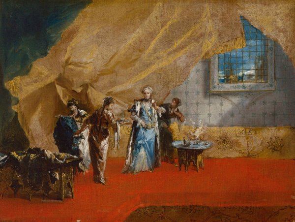Interior, A Sultana taking Coffee in the Harem  by Giovanni Antonio Guardi - Hand-Painted Oil Painting Reproduction