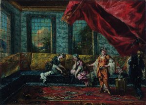 Two Odalisques Playing Mancala in the Harem by Giovanni Antonio Guardi Oil Painting