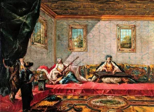 Two Odalisques Playing Music in the Harem Oil painting by Giovanni Antonio Guardi