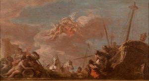 Le Dechargement en bord de Seine de marchandises en provenance de la Louisiane by Giovanni Antonio Pellegrini Oil Painting