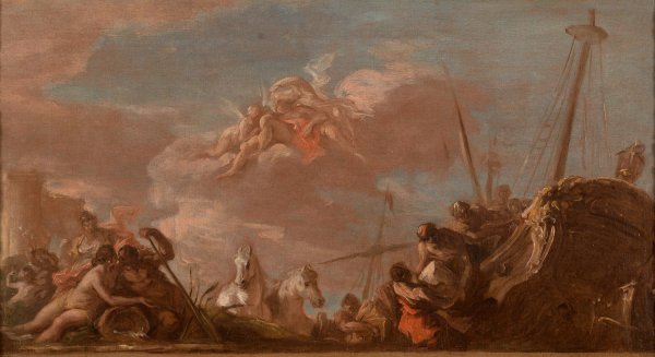 Le Dechargement en bord de Seine de marchandises en provenance de la Louisiane  by Giovanni Antonio Pellegrini - Hand-Painted Oil Painting Reproduction