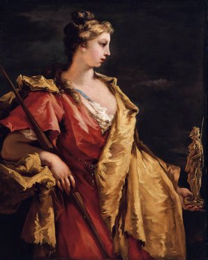Nobility Holding A Statue Of Athena by Giovanni Antonio Pellegrini Oil Painting