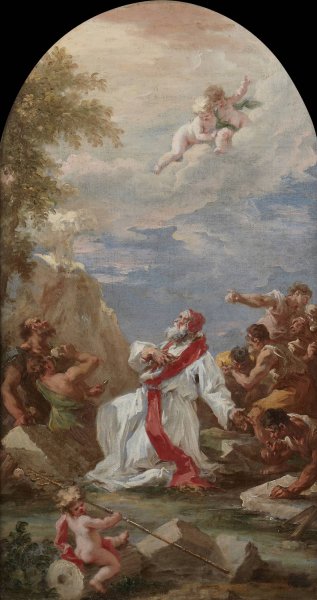 Pope Clement I Praying for Water by Giovanni Antonio Pellegrini - Hand-Painted Oil Painting Reproduction