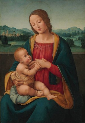 The Madonna and Child before a landscape by Giovanni Antonio Sogliani Oil Painting