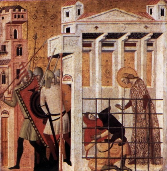 Scenes from the Life of St Colomba: St Colomba Saved by a Bear by Giovanni Baronzio - Hand-Painted Oil Painting Reproduction