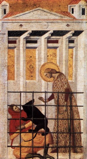 St Colomba Saved by a Bear Detail Oil painting by Giovanni Baronzio