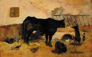 Buoi alla mangiatoia by Giovanni Bartolena Oil Painting
