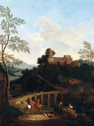Roman Landscape Near to a Bridge by Giovanni Battista Busiri Oil Painting