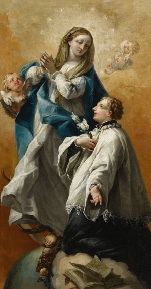 The Madonna in glory with Saint Aloysius Gonzaga by Giovanni Battista Canal Oil Painting