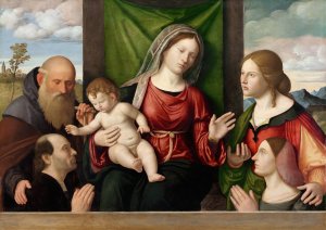 Virgin and Child with Saints and Donors by Giovanni Battista Cima Da Conegliano Oil Painting