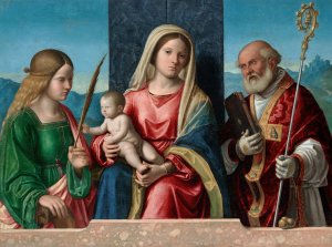 Virgin and Child with Saints Catherine and Nicholas by Giovanni Battista Cima Da Conegliano Oil Painting