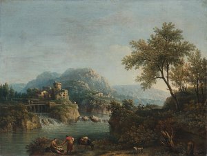Paesaggio fluviale con figure e un asino by Giovanni Battista Cimaroli Oil Painting