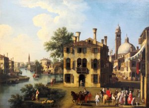 View of the Brenta, near Dolo by Giovanni Battista Cimaroli Oil Painting