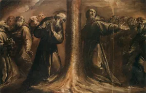 Religious Figures Praying at the Foot of a Tree by Giovanni Battista Crespi - Oil Painting Reproduction