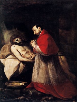 St Carlo Borromeo Adoring Christ by Giovanni Battista Crespi Oil Painting