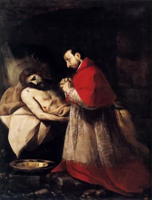 St Carlo Borromeo Adoring Christ Oil painting by Giovanni Battista Crespi