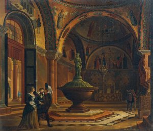 Das Innere des Baptisteriums von San Marco in Venedig by Giovanni Battista De Pian Oil Painting