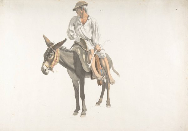 Peasant on a Donkey  by Giovanni Battista Lusieri - Hand-Painted Oil Painting Reproduction