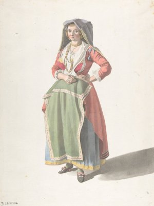 Young Woman Standing in Traditional Neapolitan Dress by Giovanni Battista Lusieri Oil Painting