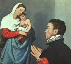 A Gentleman in Adoration before the Madonna by Giovanni Battista Moroni Oil Painting