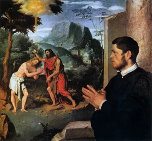 The Baptism of Christ with a Donor painting by Giovanni Battista Moroni