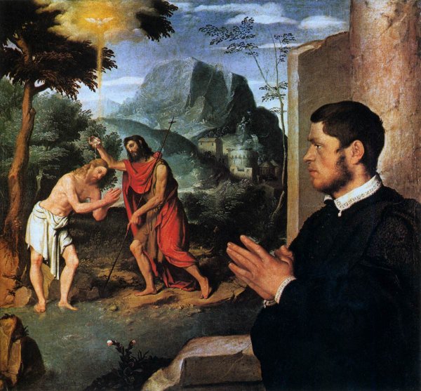 Main Product Photo of The Baptism of Christ with a Donor Painting by Giovanni Battista Moroni