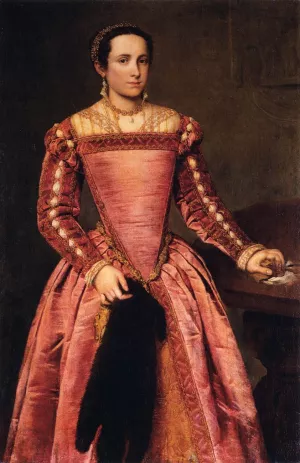 Woman in a Red Dress painting by Giovanni Battista Moroni