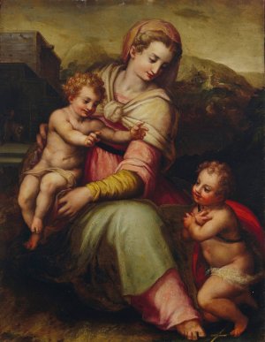 Madonna and Child with the infant Saint John the Baptist by Giovanni Battista Naldini Oil Painting