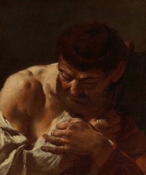 Bust of a Man by Giovanni Battista Piazzetta Oil Painting