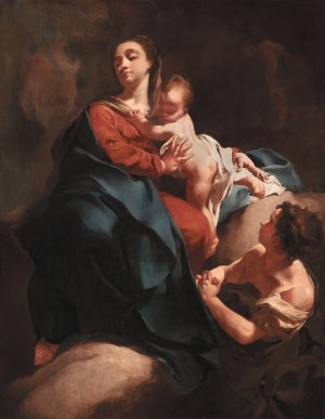 Madonna And Child With An Adoring Figure by Giovanni Battista Piazzetta Oil Painting