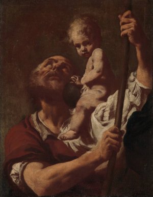 Saint Christopher Carrying the Infant Christ by Giovanni Battista Piazzetta Oil Painting