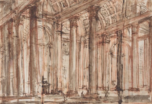 The Portico of the Pantheon  by Giovanni Battista Piranesi - Hand-Painted Oil Painting Reproduction